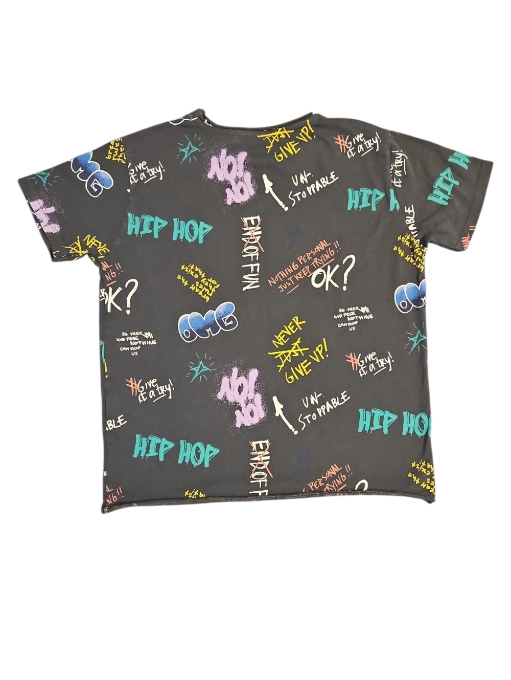 Zara Kids Black Tee with Multicolor Graffiti Print Size 7 - Picture 2 of 4
